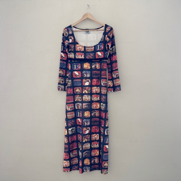 Vintage 90s Y2K Tripp NYC DAANG GOODMAN Anime Geisha Cartoon Maxi Dress Small - Picture 3 of 12